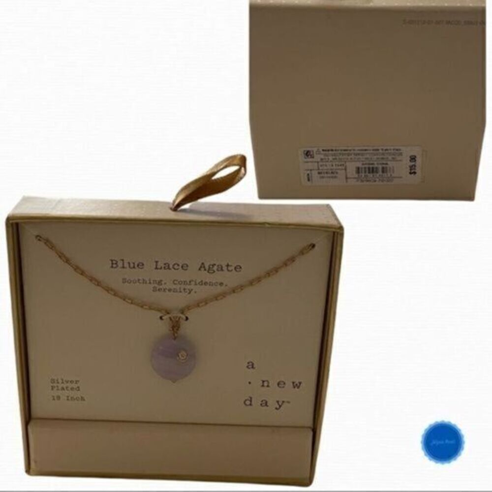 Blue Lace Agate Pierced Cubic Zirconia Necklace